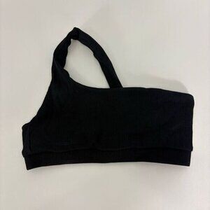 Mimi The Label Black Ribbed One Shoulder Swimsuit Top Size Small